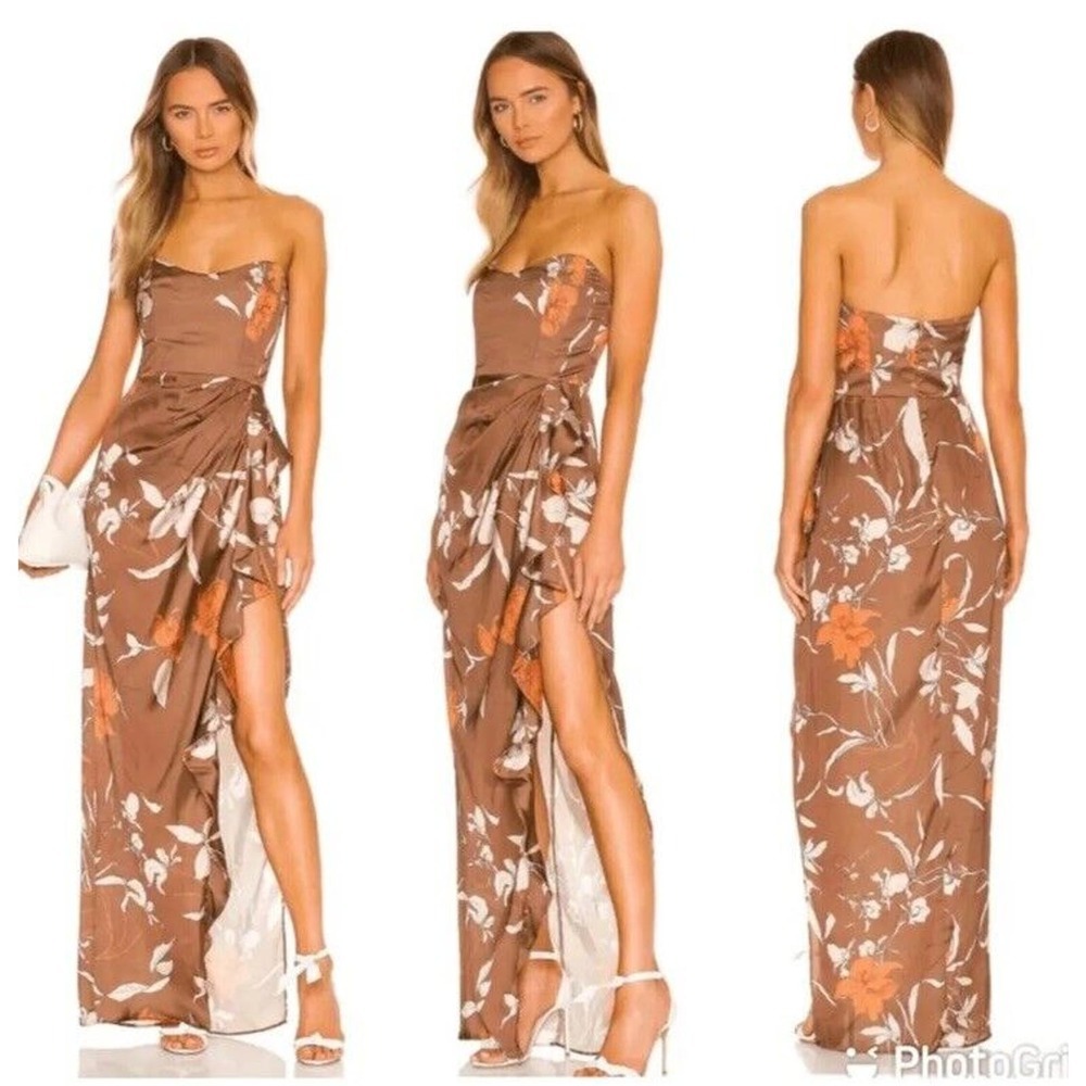 Katie May Brown Floral Strapless Dress